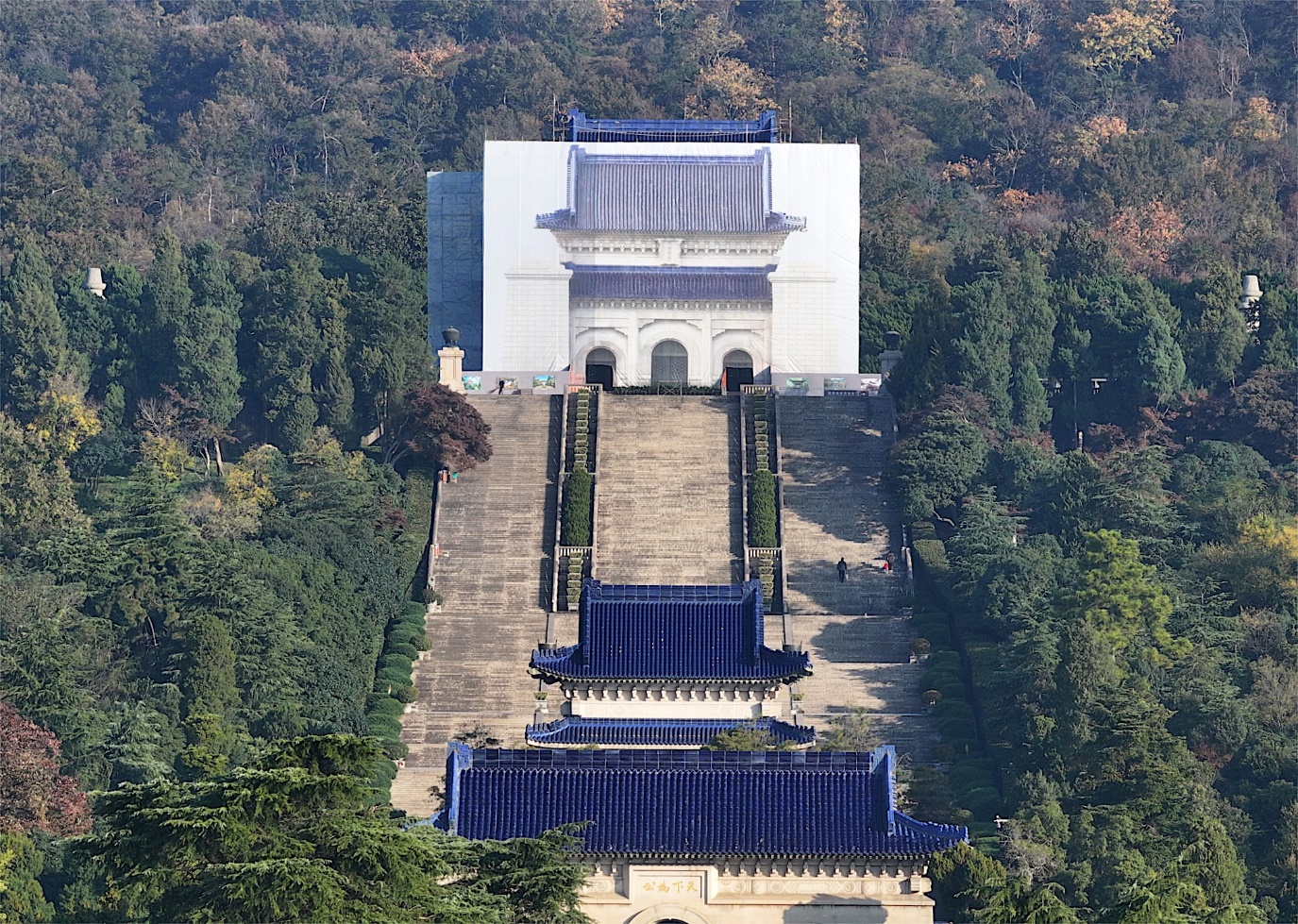 Historic Memorial Hall at Sun Yat-sen Mausoleum in restoration